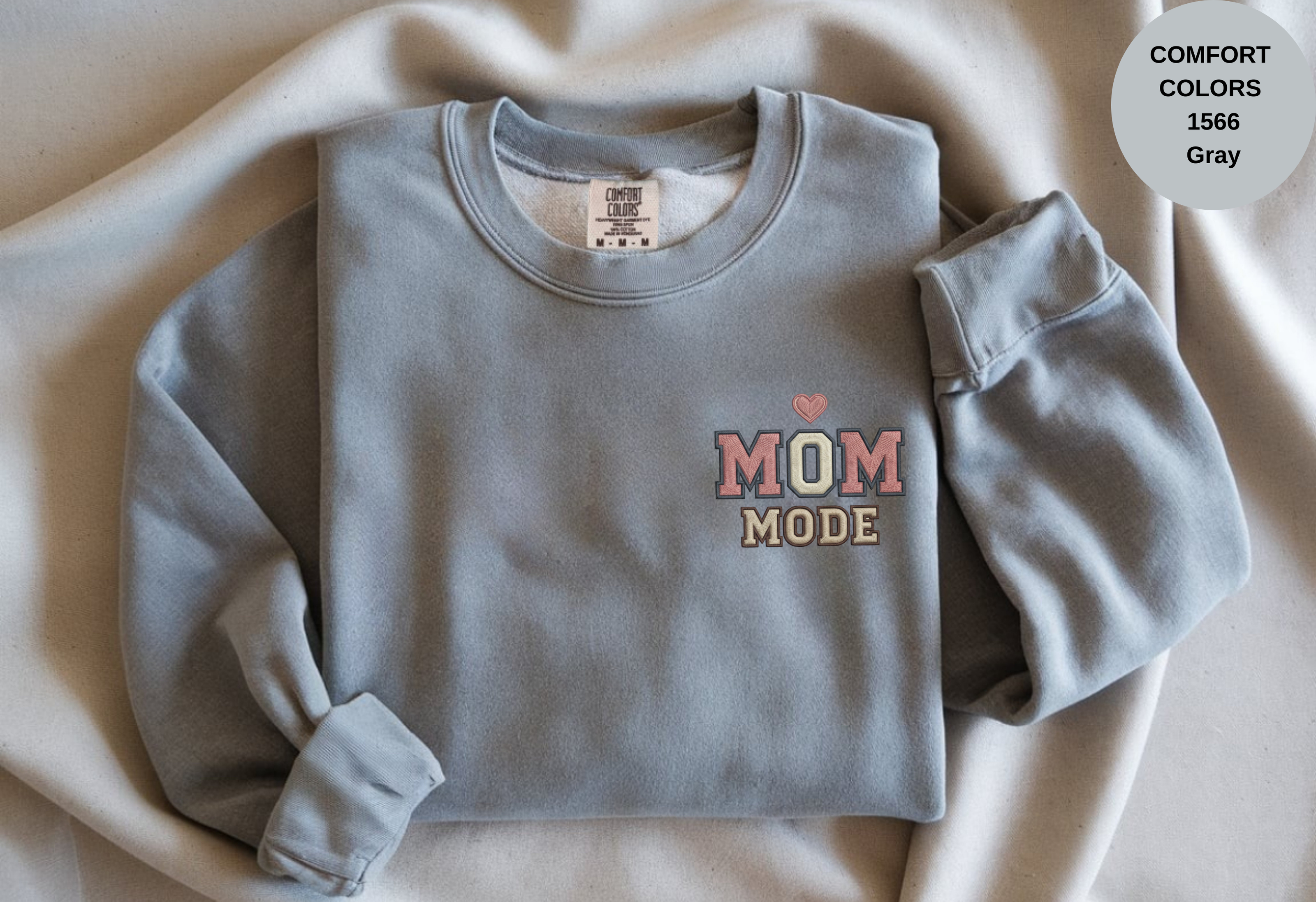 Unisex Garment-Dyed Sweatshirt with Mom Mode Embroidery