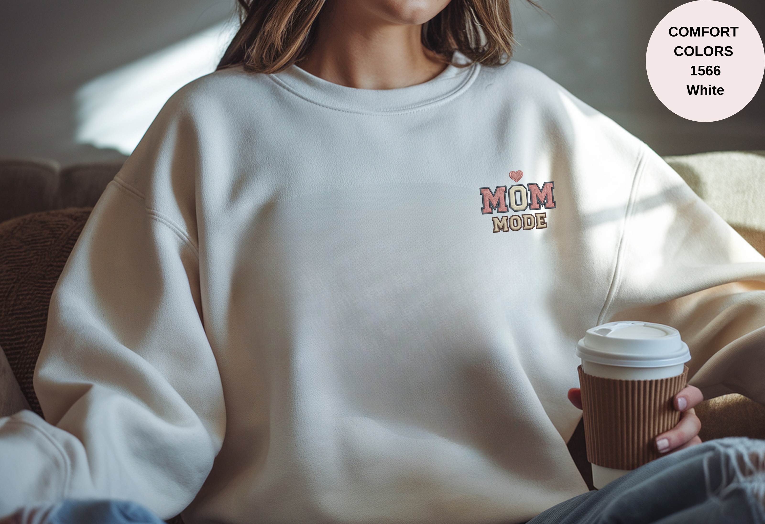 Unisex Garment-Dyed Sweatshirt with Mom Mode Embroidery
