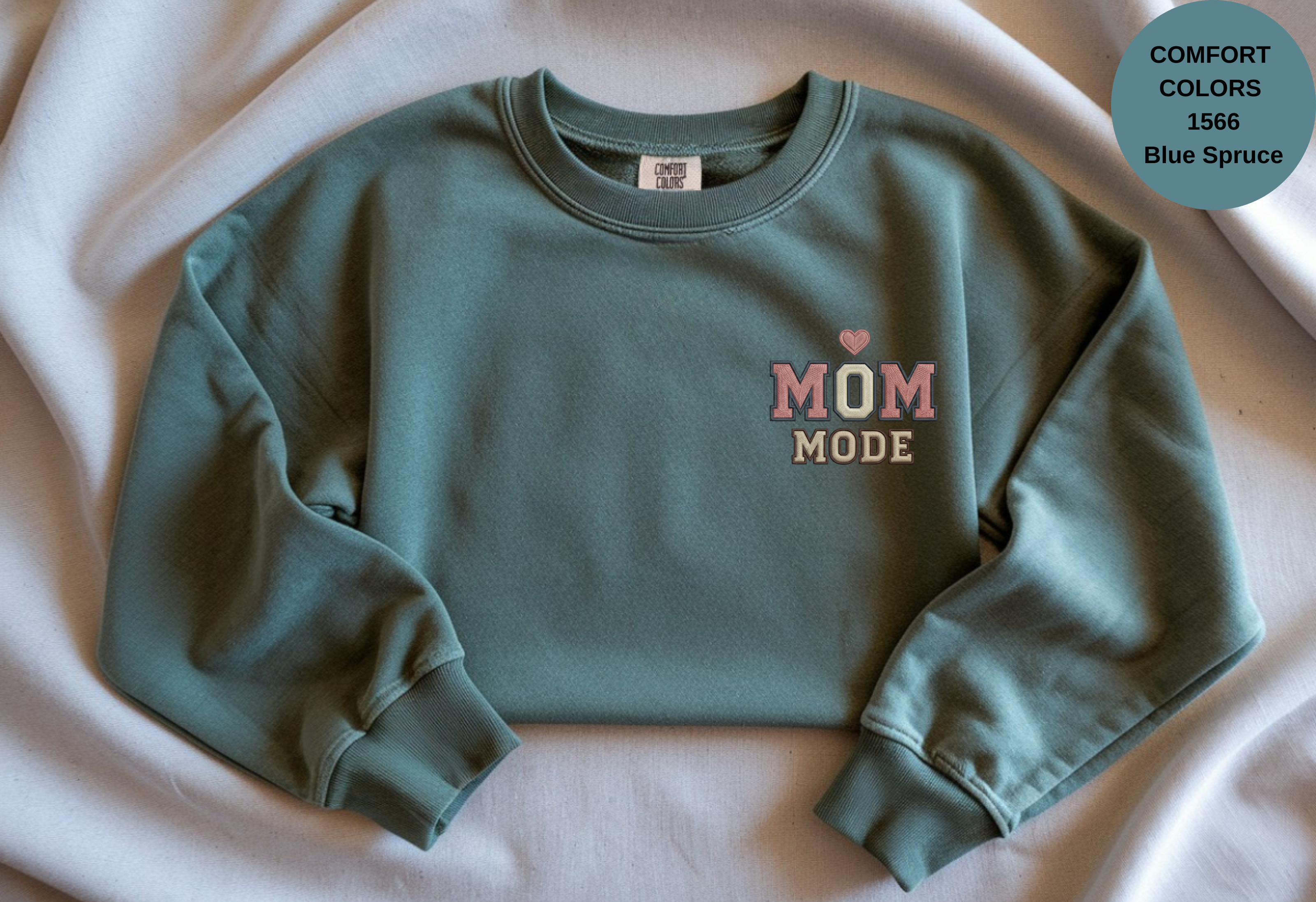 Unisex Garment-Dyed Sweatshirt with Mom Mode Embroidery