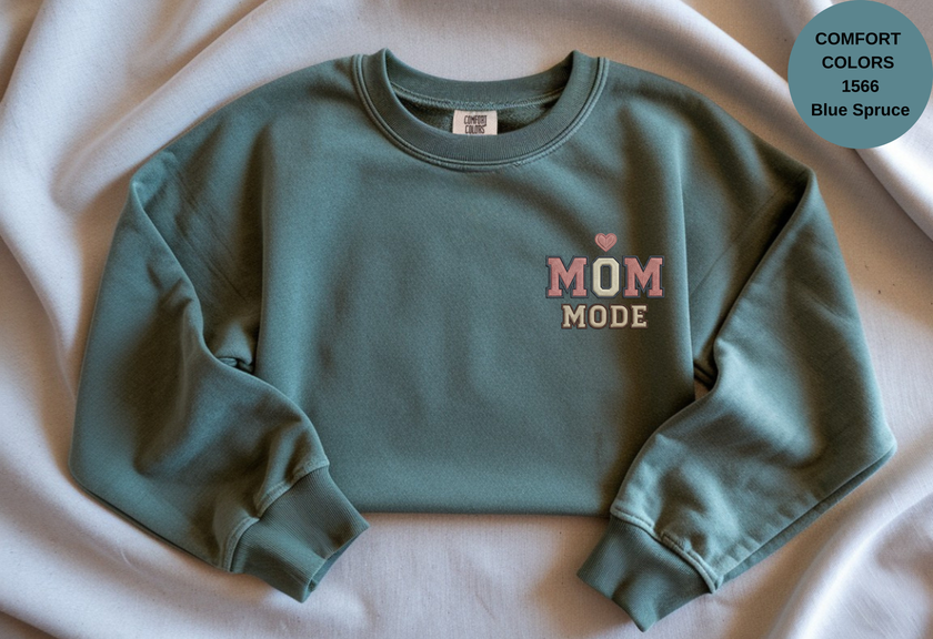 Unisex Garment-Dyed Sweatshirt with Mom Mode Embroidery