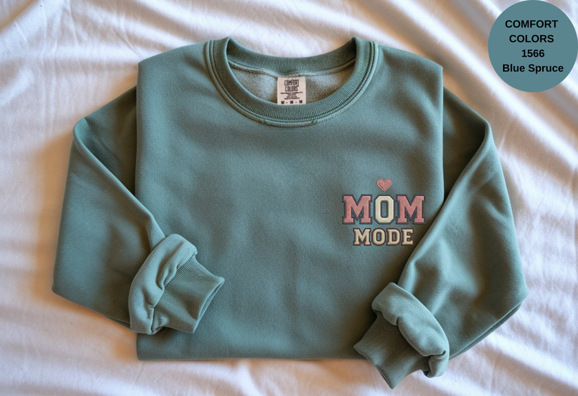 Unisex Garment-Dyed Sweatshirt with Mom Mode Embroidery