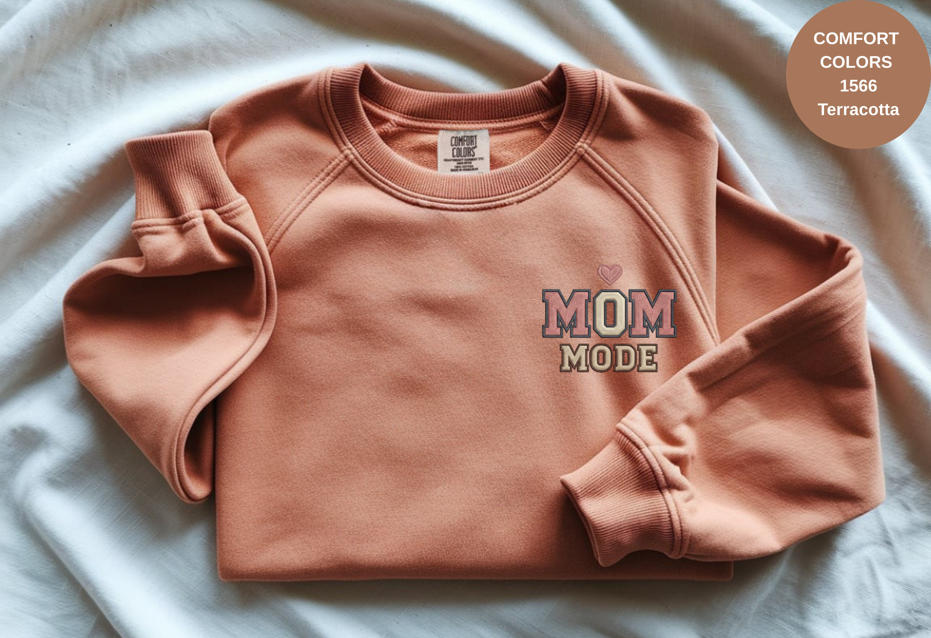 Unisex Garment-Dyed Sweatshirt with Mom Mode Embroidery