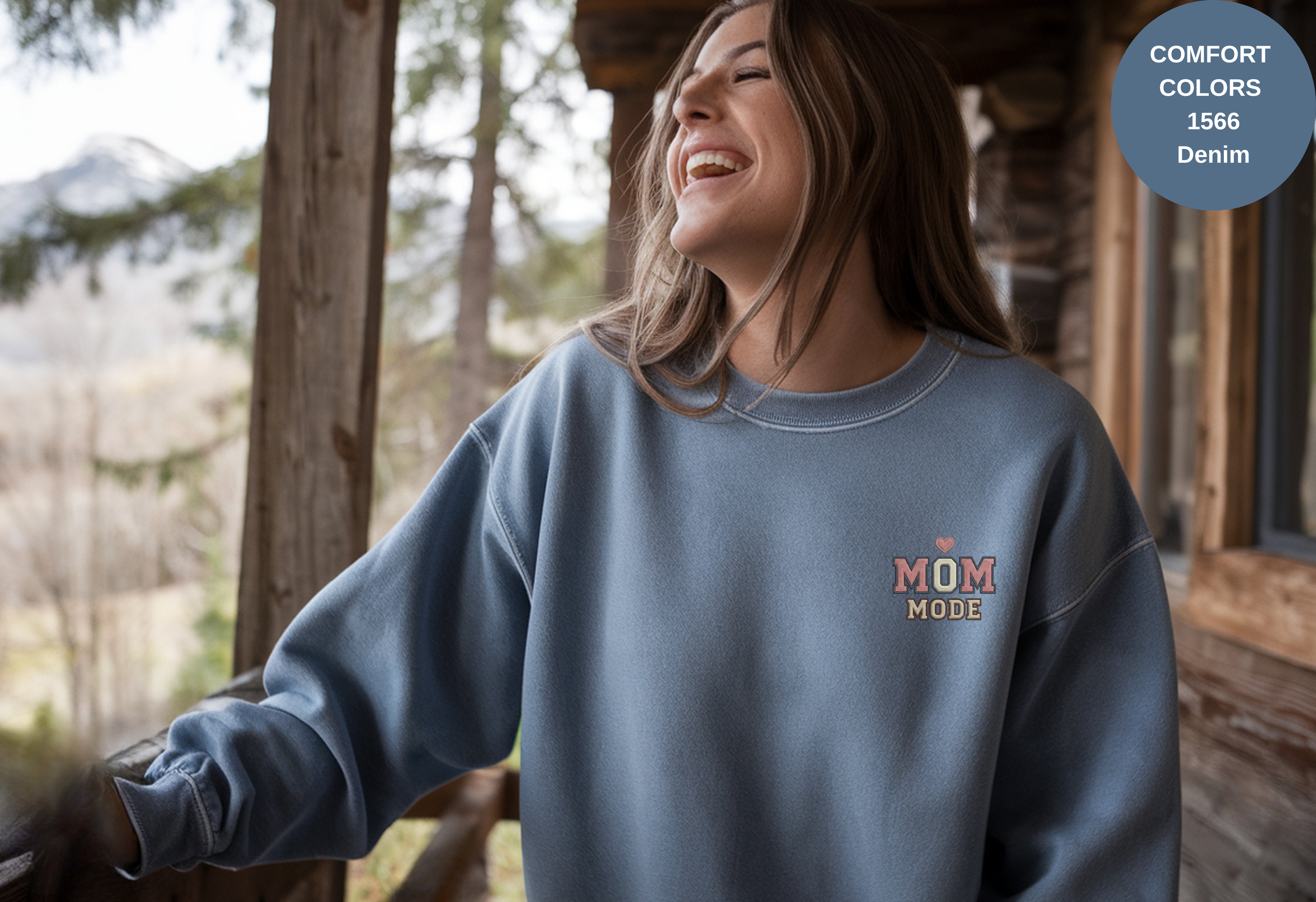 Unisex Garment-Dyed Sweatshirt with Mom Mode Embroidery
