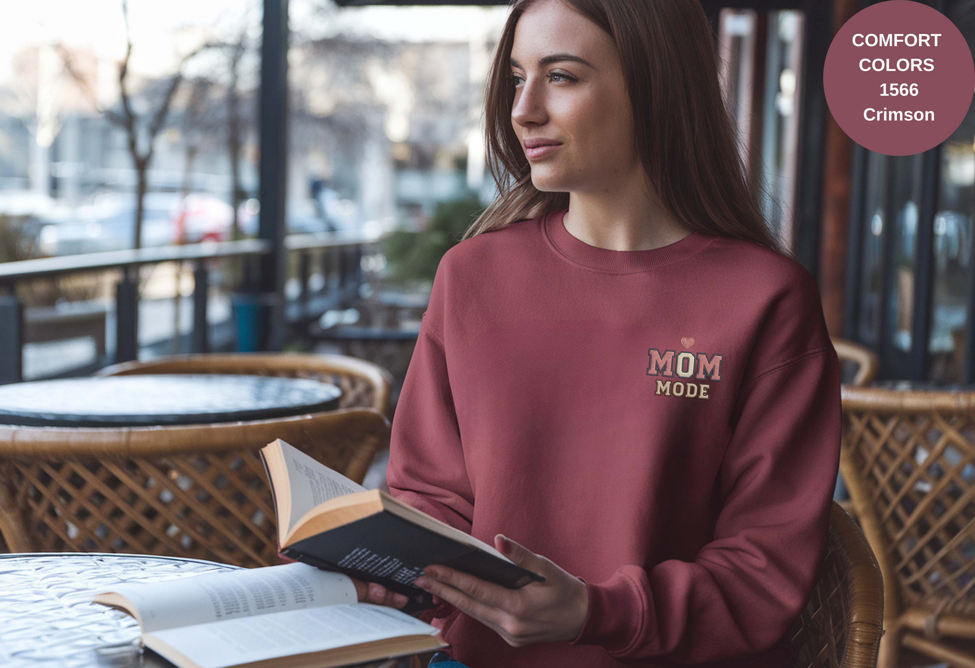 Unisex Garment-Dyed Sweatshirt with Mom Mode Embroidery