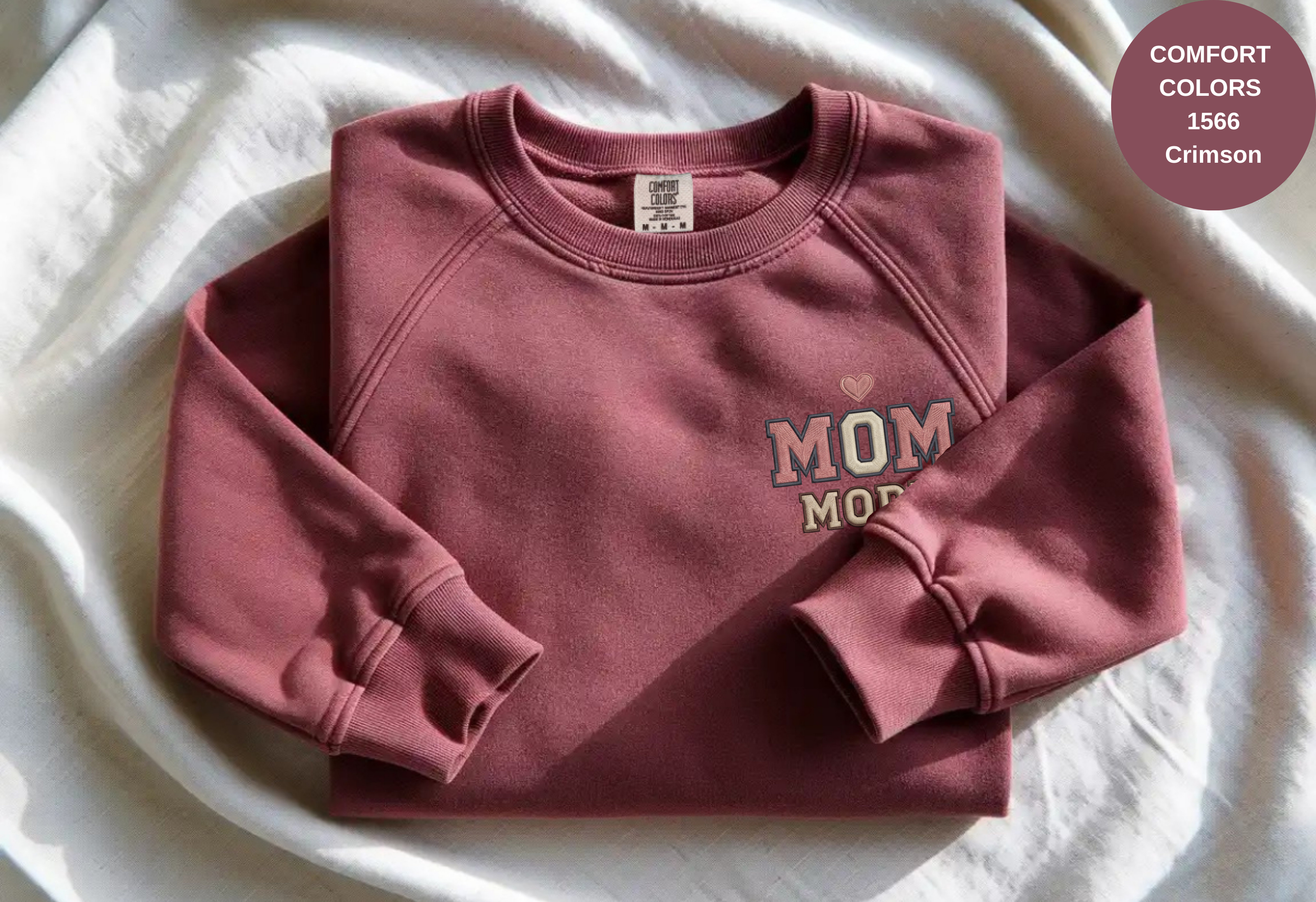 Unisex Garment-Dyed Sweatshirt with Mom Mode Embroidery