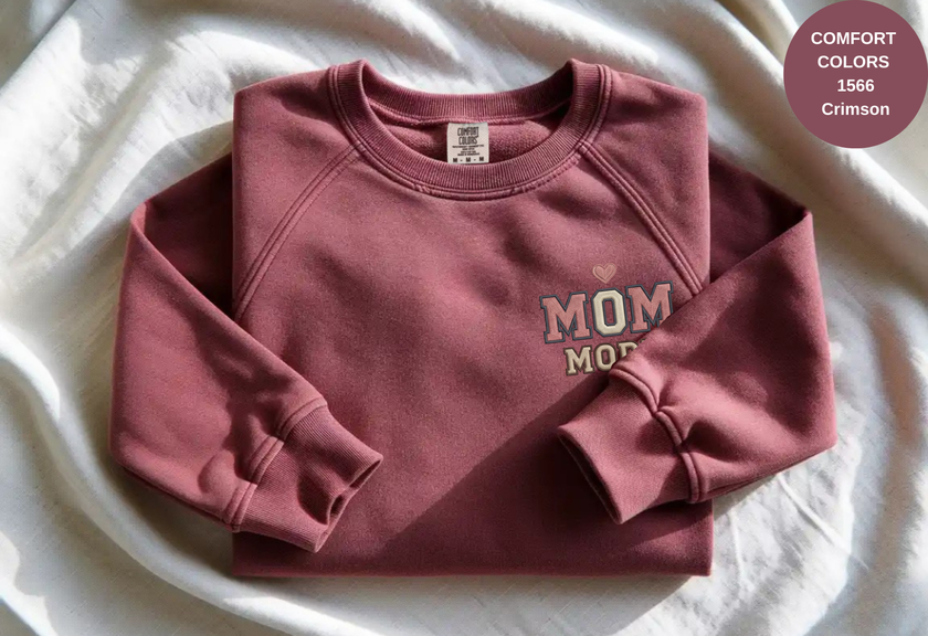 Unisex Garment-Dyed Sweatshirt with Mom Mode Embroidery