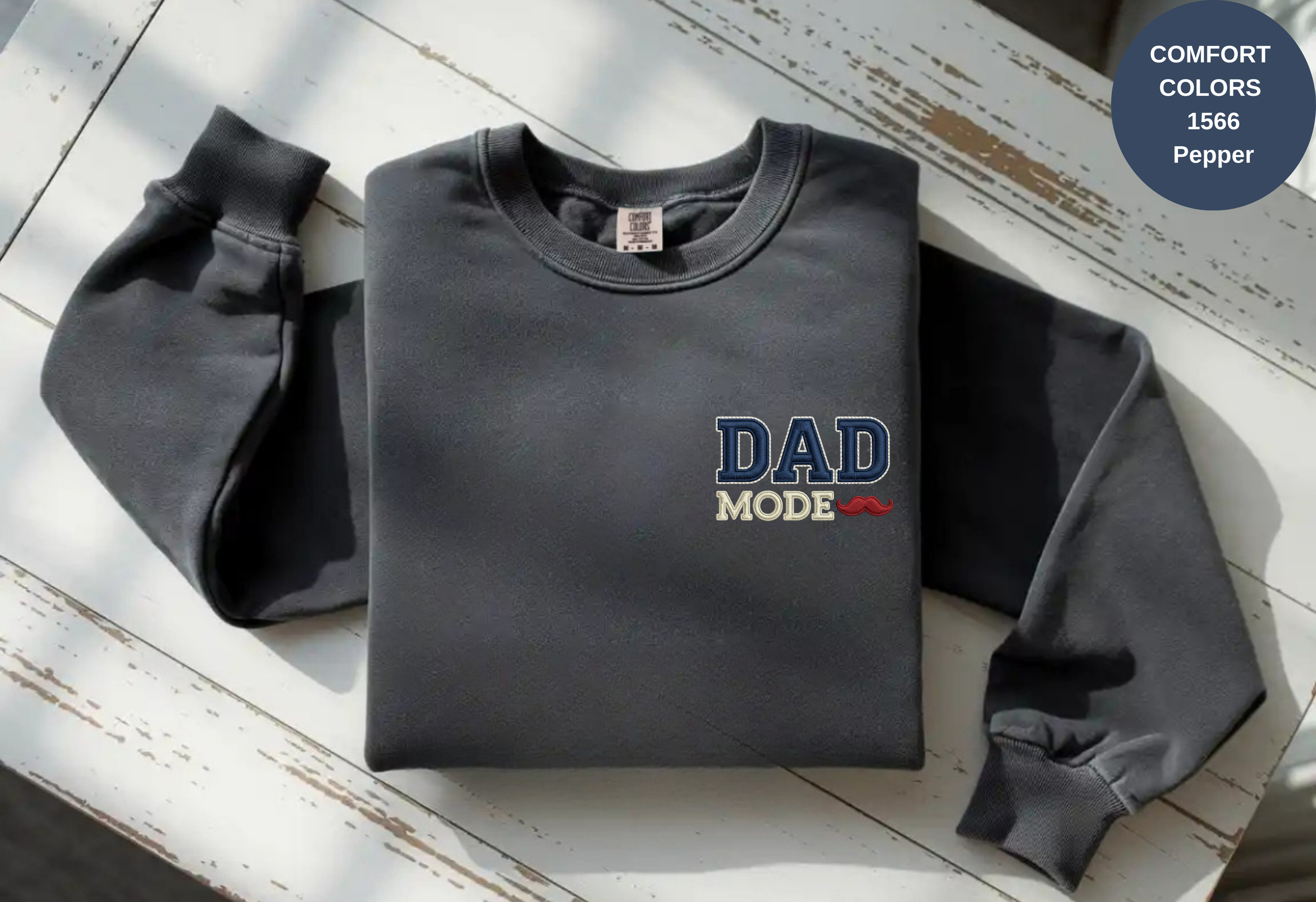 Unisex Garment-Dyed Sweatshirt with Dad Mode Embroidery