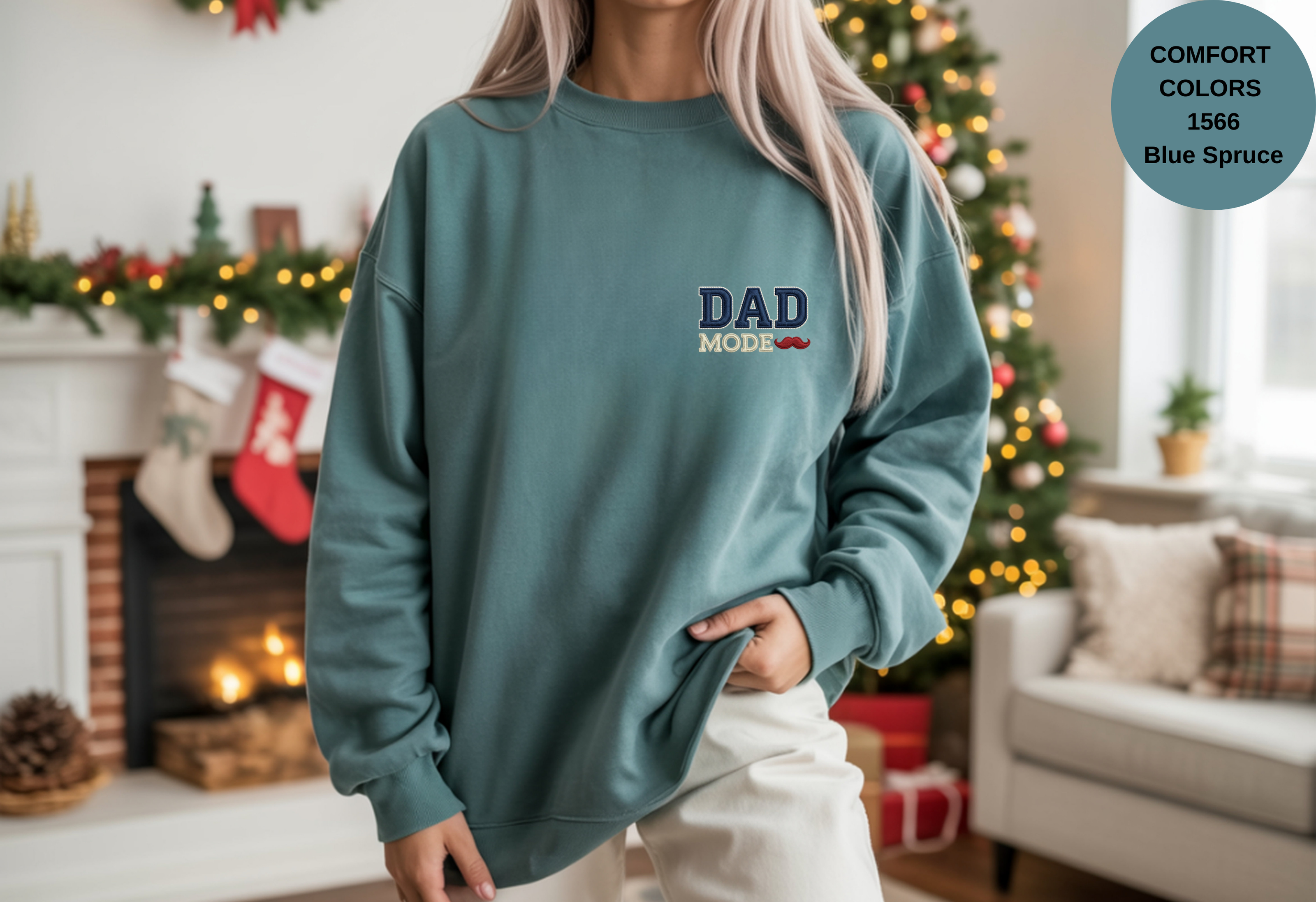 Unisex Garment-Dyed Sweatshirt with Dad Mode Embroidery