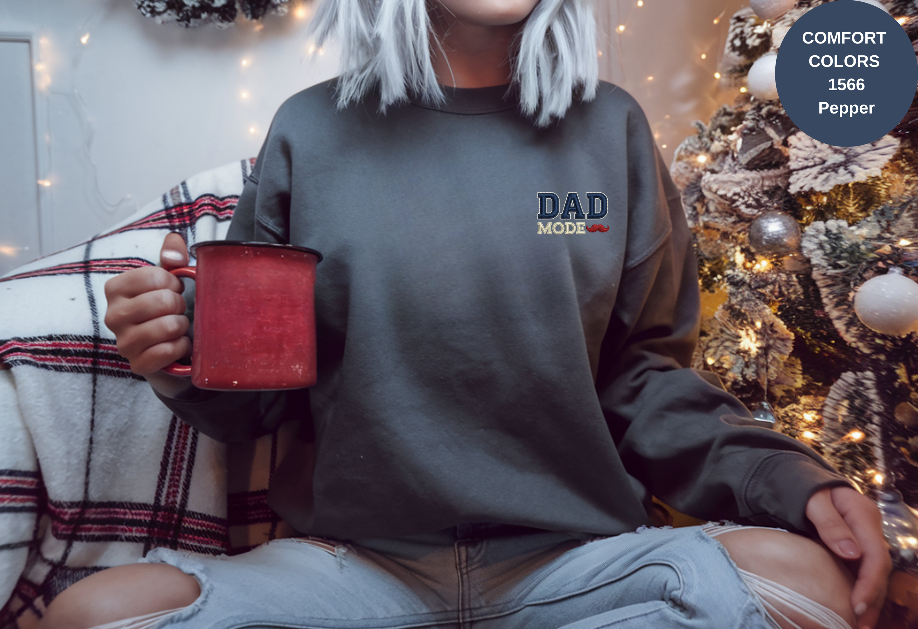 Unisex Garment-Dyed Sweatshirt with Dad Mode Embroidery