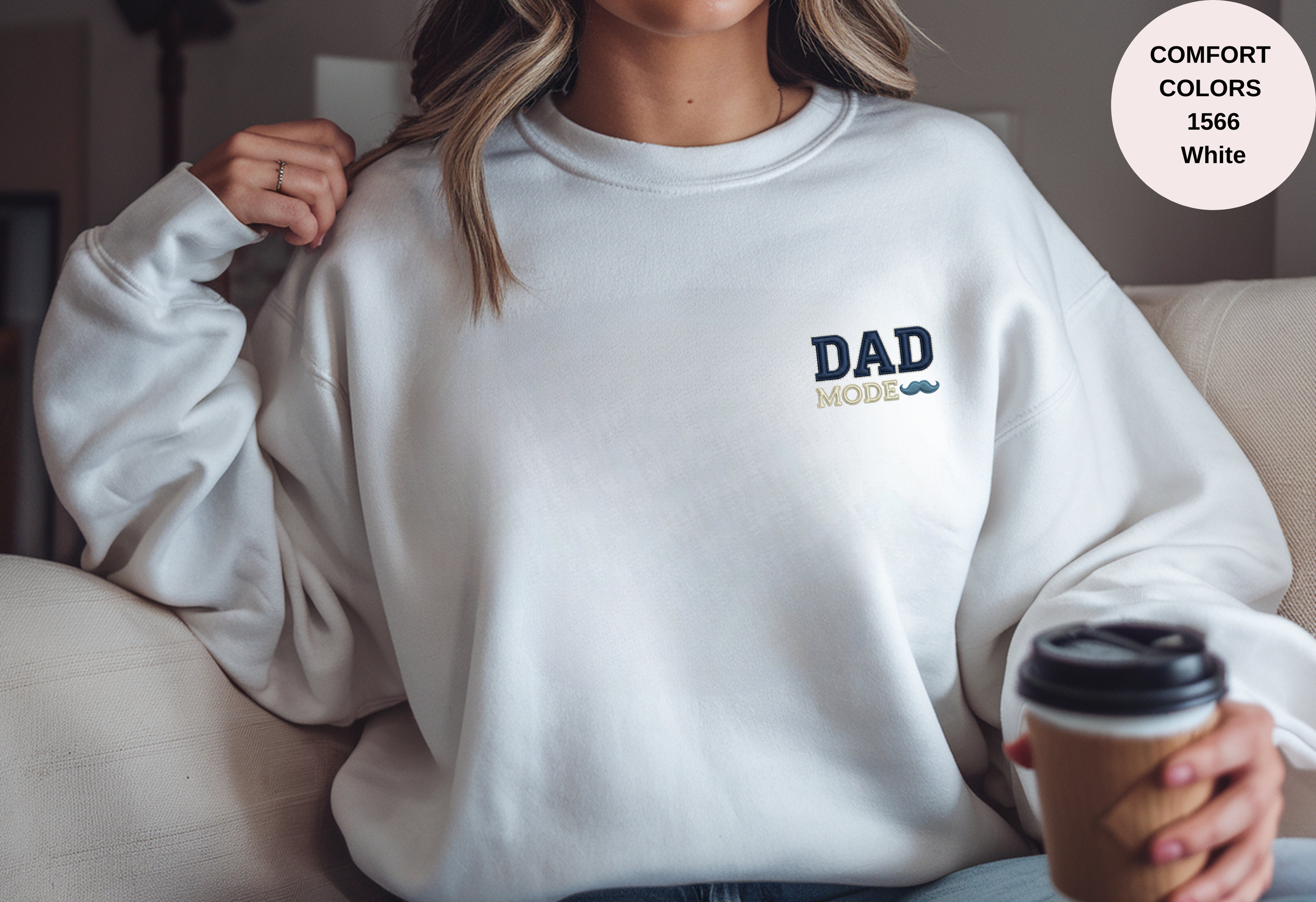 Unisex Garment-Dyed Sweatshirt with Dad Mode Embroidery