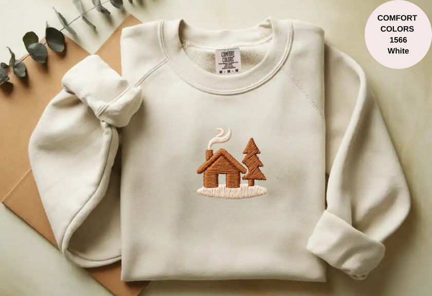 Unisex Garment-Dyed Sweatshirt with Cozy Cabin Embroidery