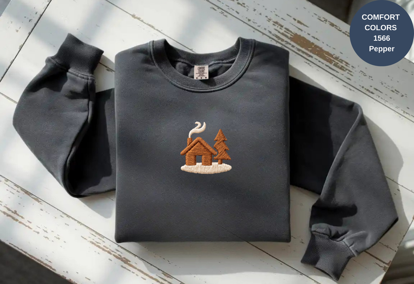Unisex Garment-Dyed Sweatshirt with Cozy Cabin Embroidery