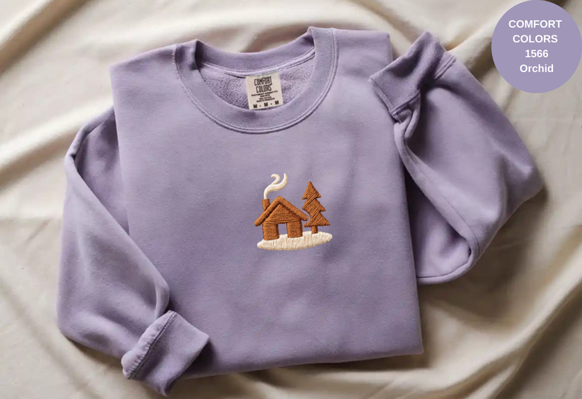 Unisex Garment-Dyed Sweatshirt with Cozy Cabin Embroidery