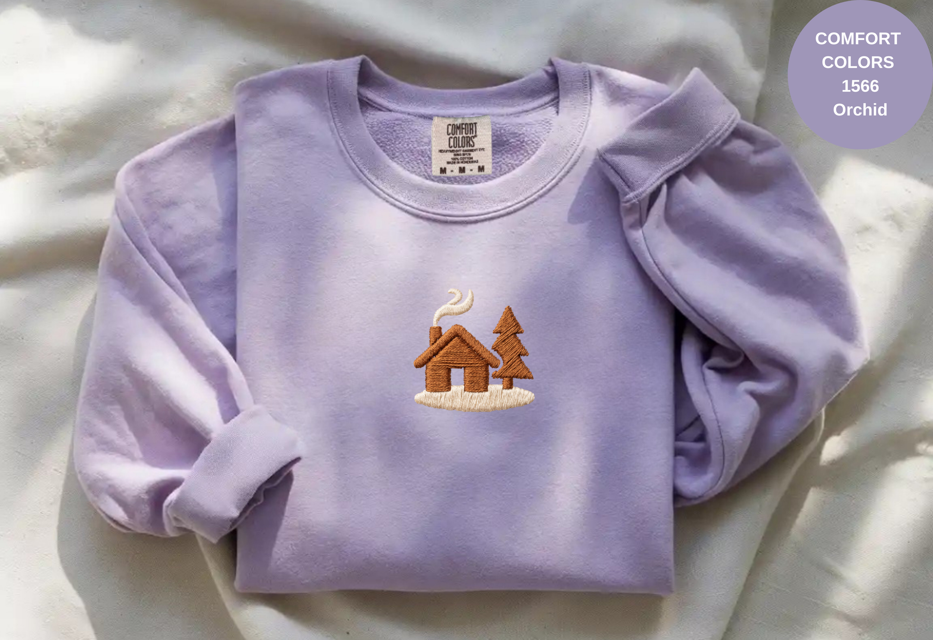 Unisex Garment-Dyed Sweatshirt with Cozy Cabin Embroidery