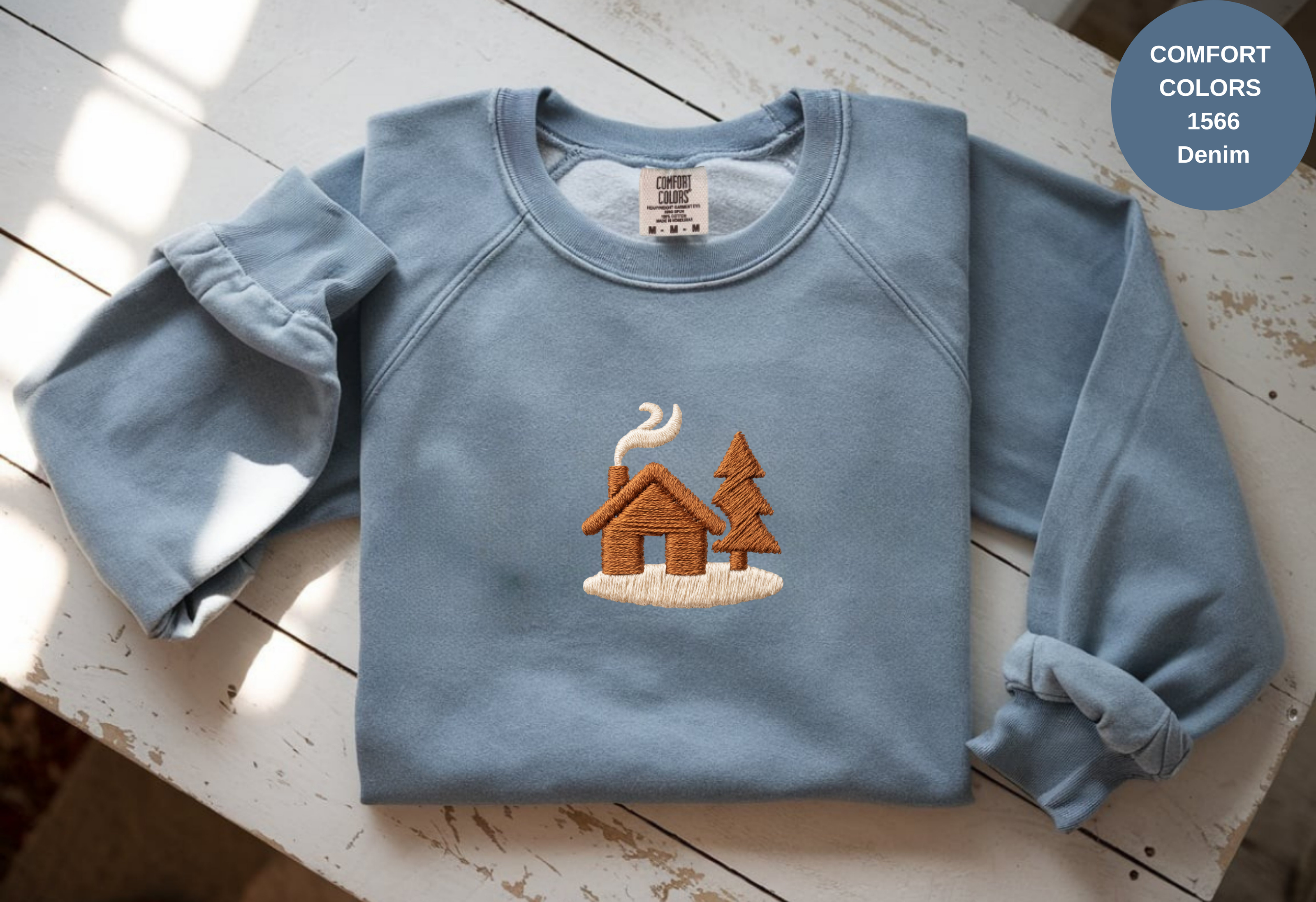 Unisex Garment-Dyed Sweatshirt with Cozy Cabin Embroidery