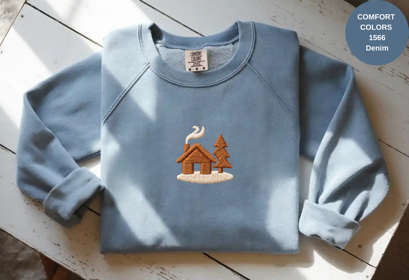 Unisex Garment-Dyed Sweatshirt with Cozy Cabin Embroidery