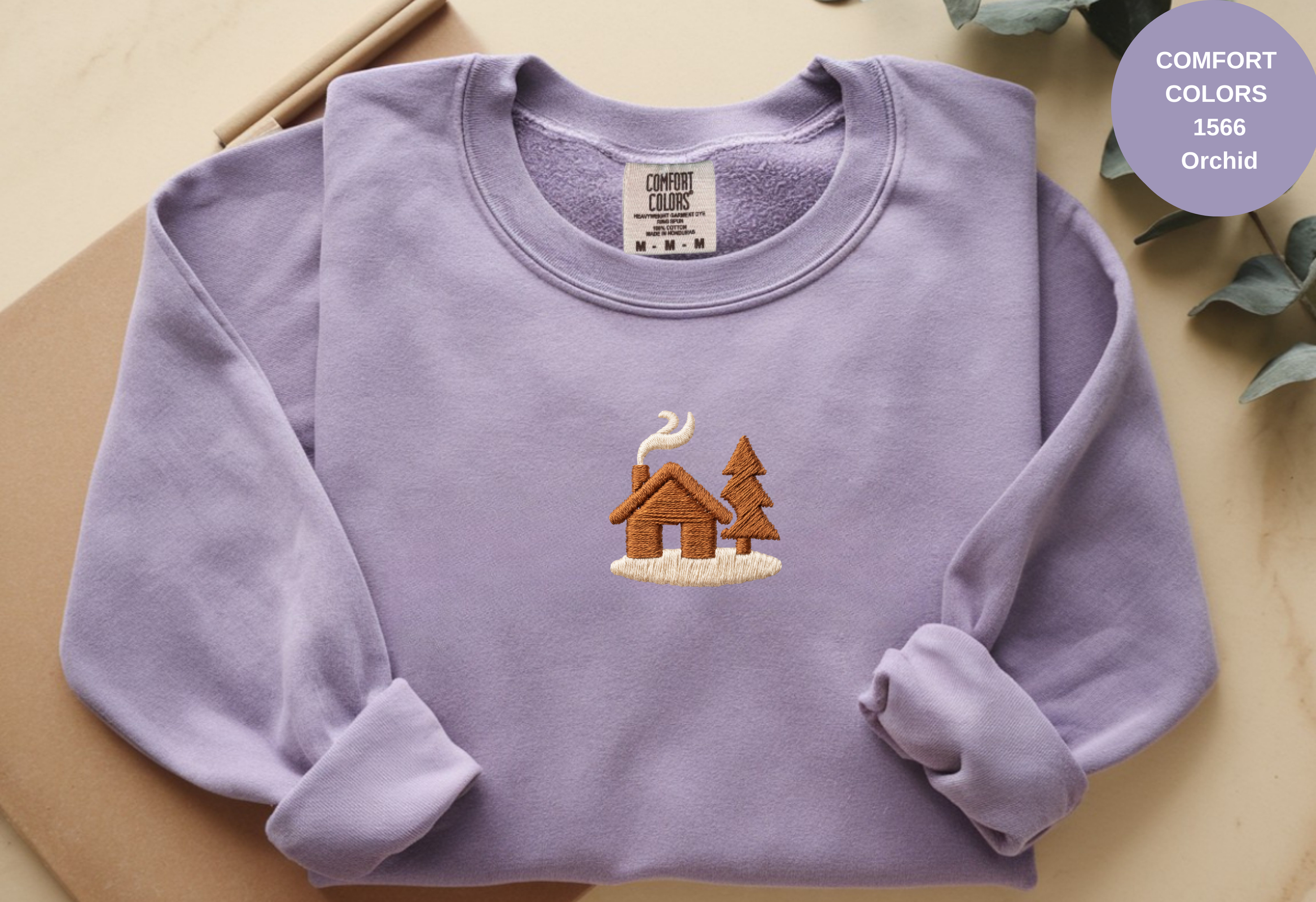Unisex Garment-Dyed Sweatshirt with Cozy Cabin Embroidery