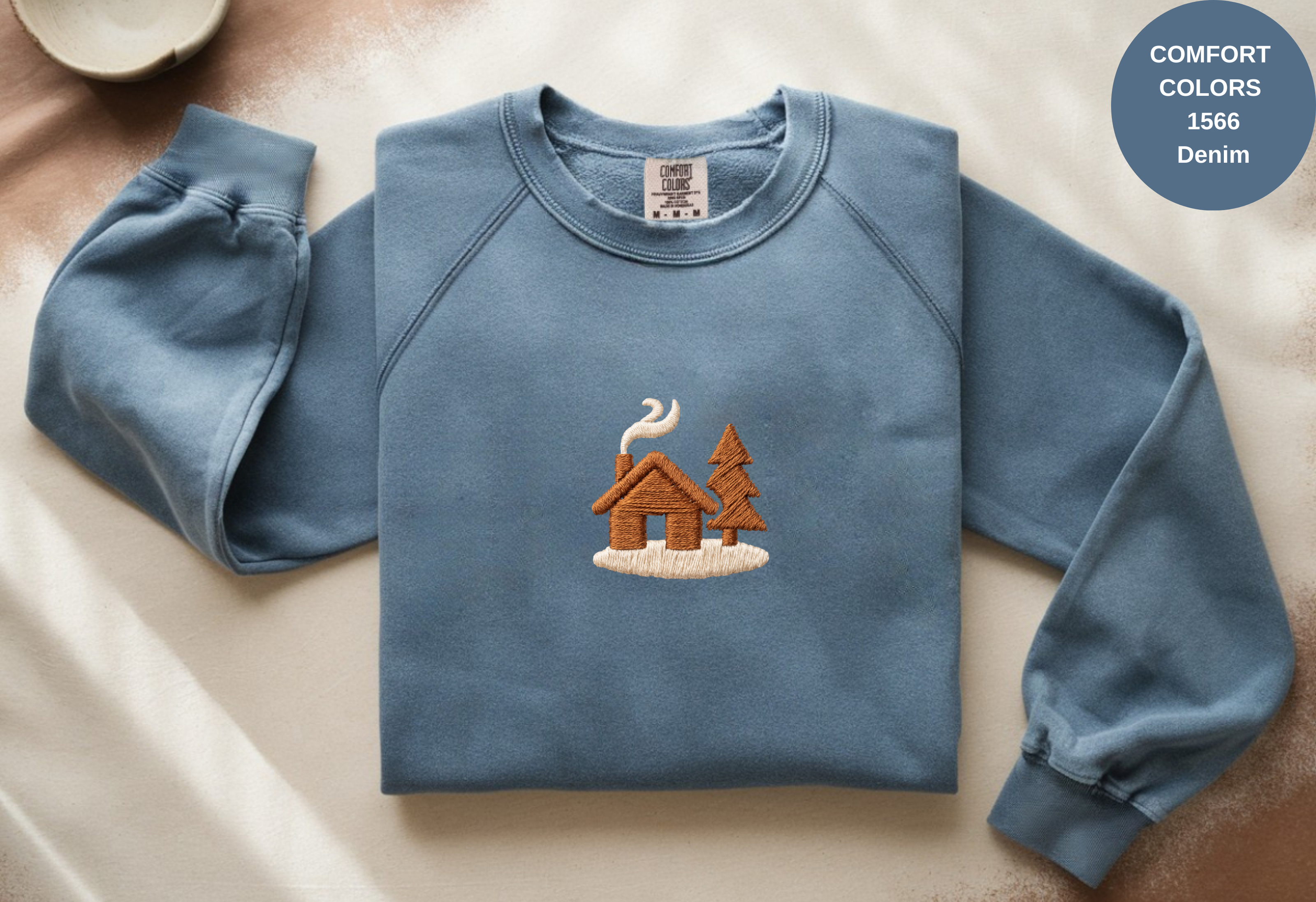 Unisex Garment-Dyed Sweatshirt with Cozy Cabin Embroidery