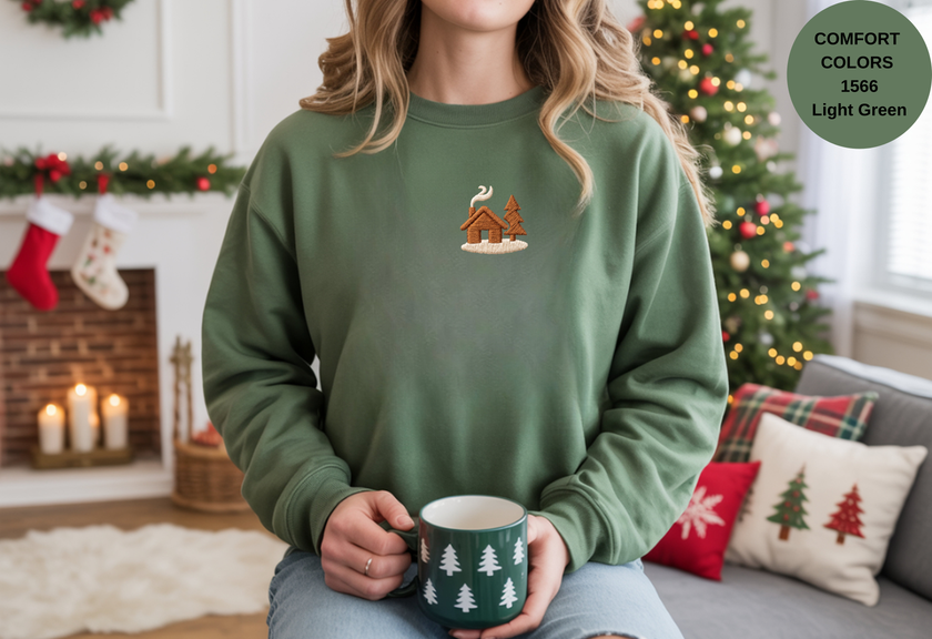Unisex Garment-Dyed Sweatshirt with Cozy Cabin Embroidery