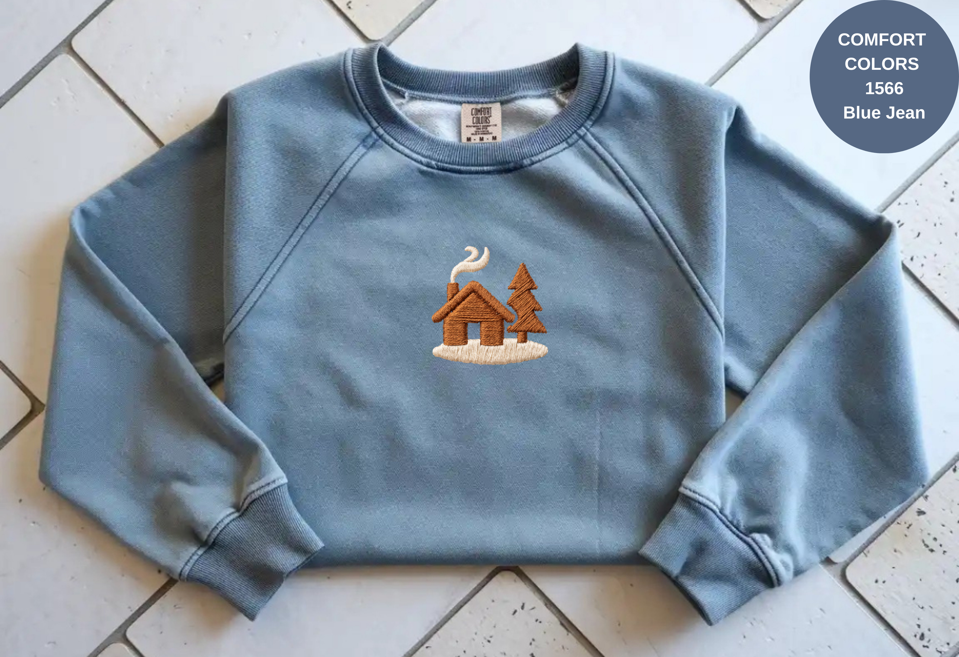 Unisex Garment-Dyed Sweatshirt with Cozy Cabin Embroidery