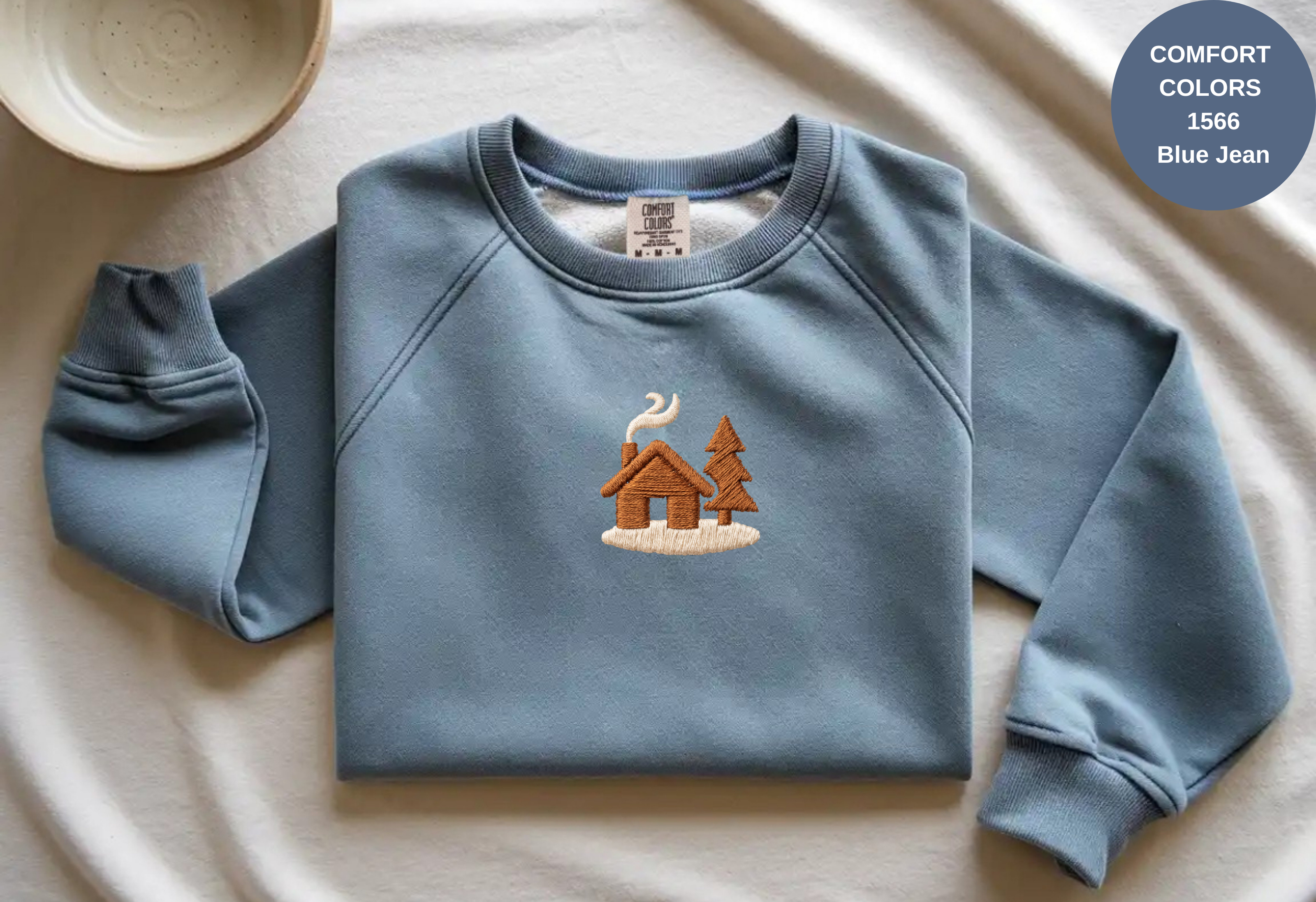 Unisex Garment-Dyed Sweatshirt with Cozy Cabin Embroidery