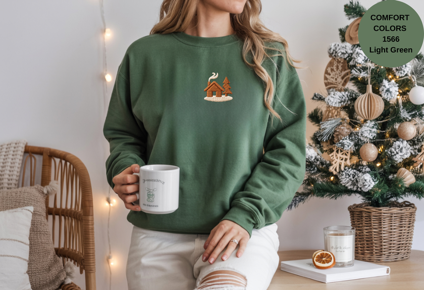 Unisex Garment-Dyed Sweatshirt with Cozy Cabin Embroidery