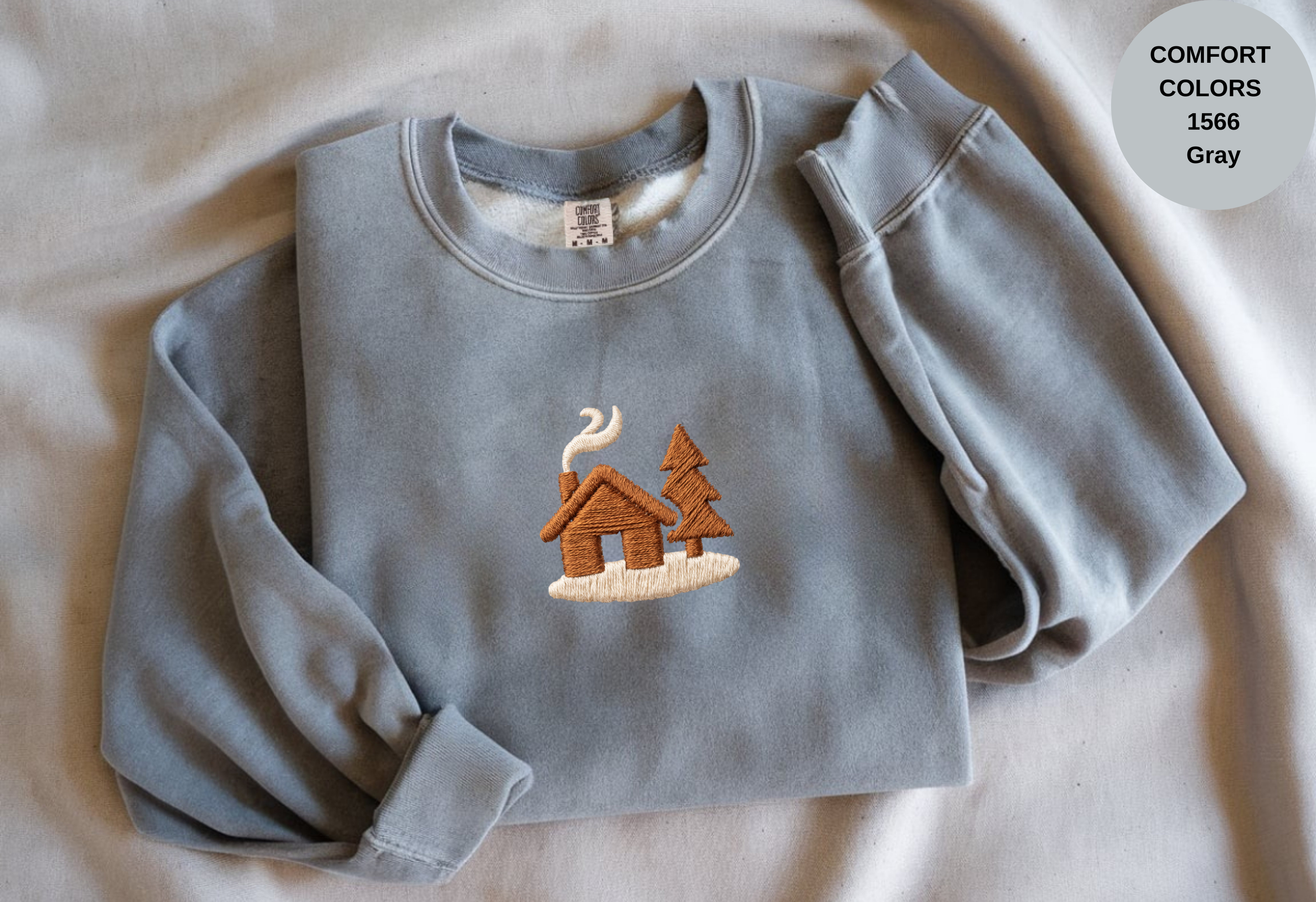 Unisex Garment-Dyed Sweatshirt with Cozy Cabin Embroidery