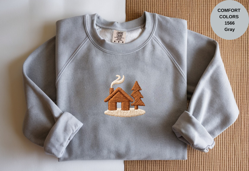 Unisex Garment-Dyed Sweatshirt with Cozy Cabin Embroidery