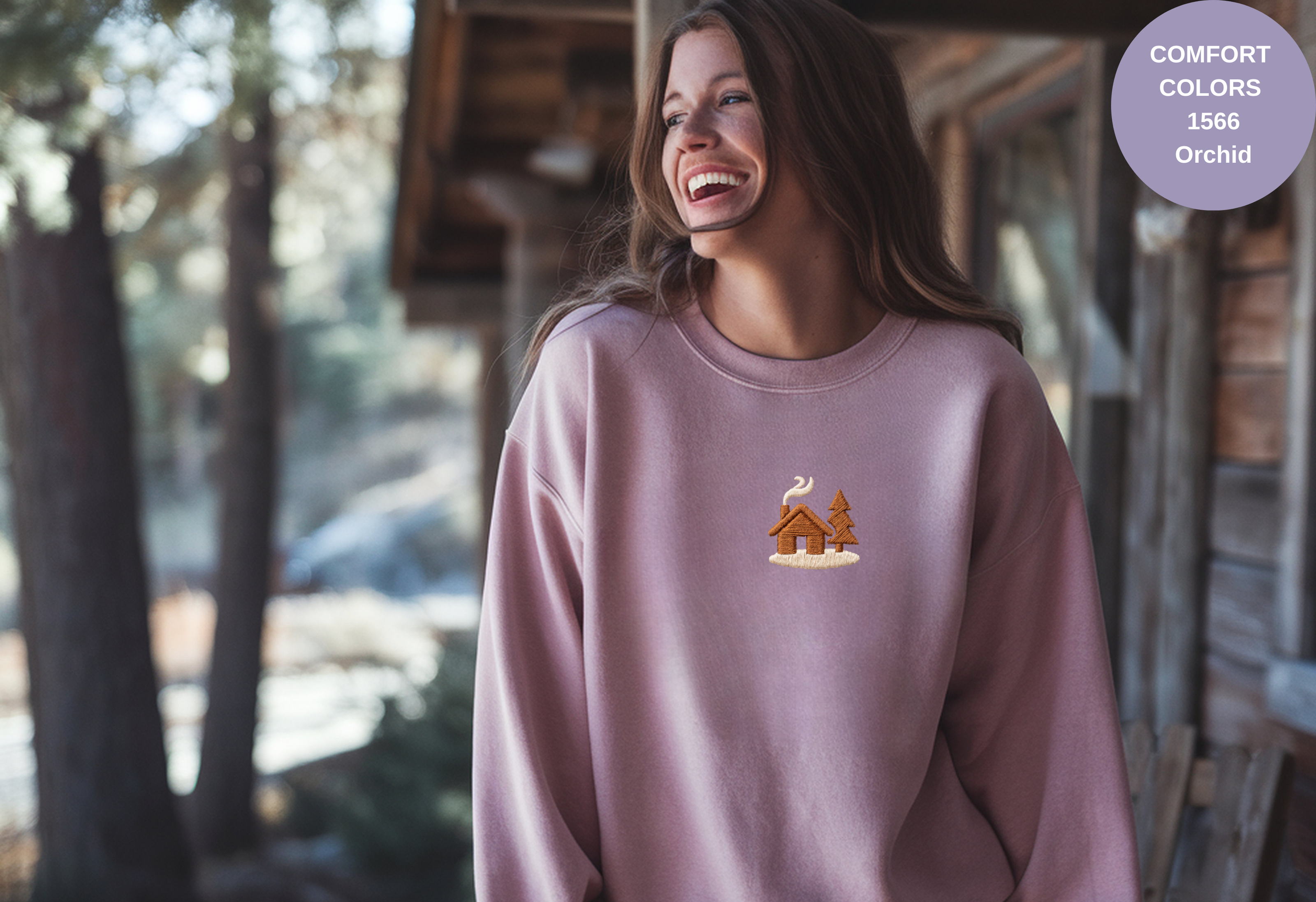 Unisex Garment-Dyed Sweatshirt with Cozy Cabin Embroidery