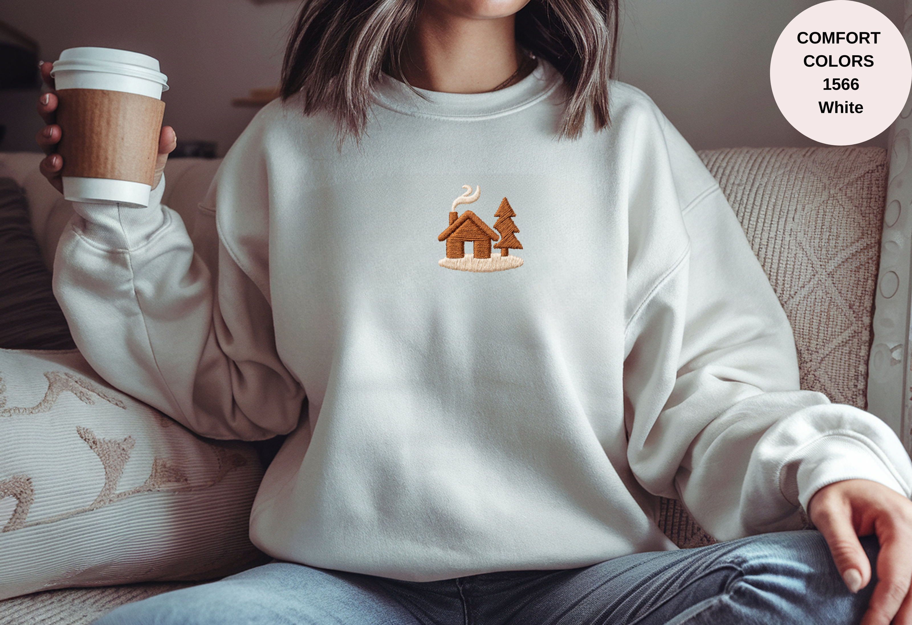 Unisex Garment-Dyed Sweatshirt with Cozy Cabin Embroidery
