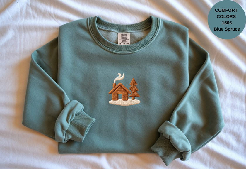 Unisex Garment-Dyed Sweatshirt with Cozy Cabin Embroidery