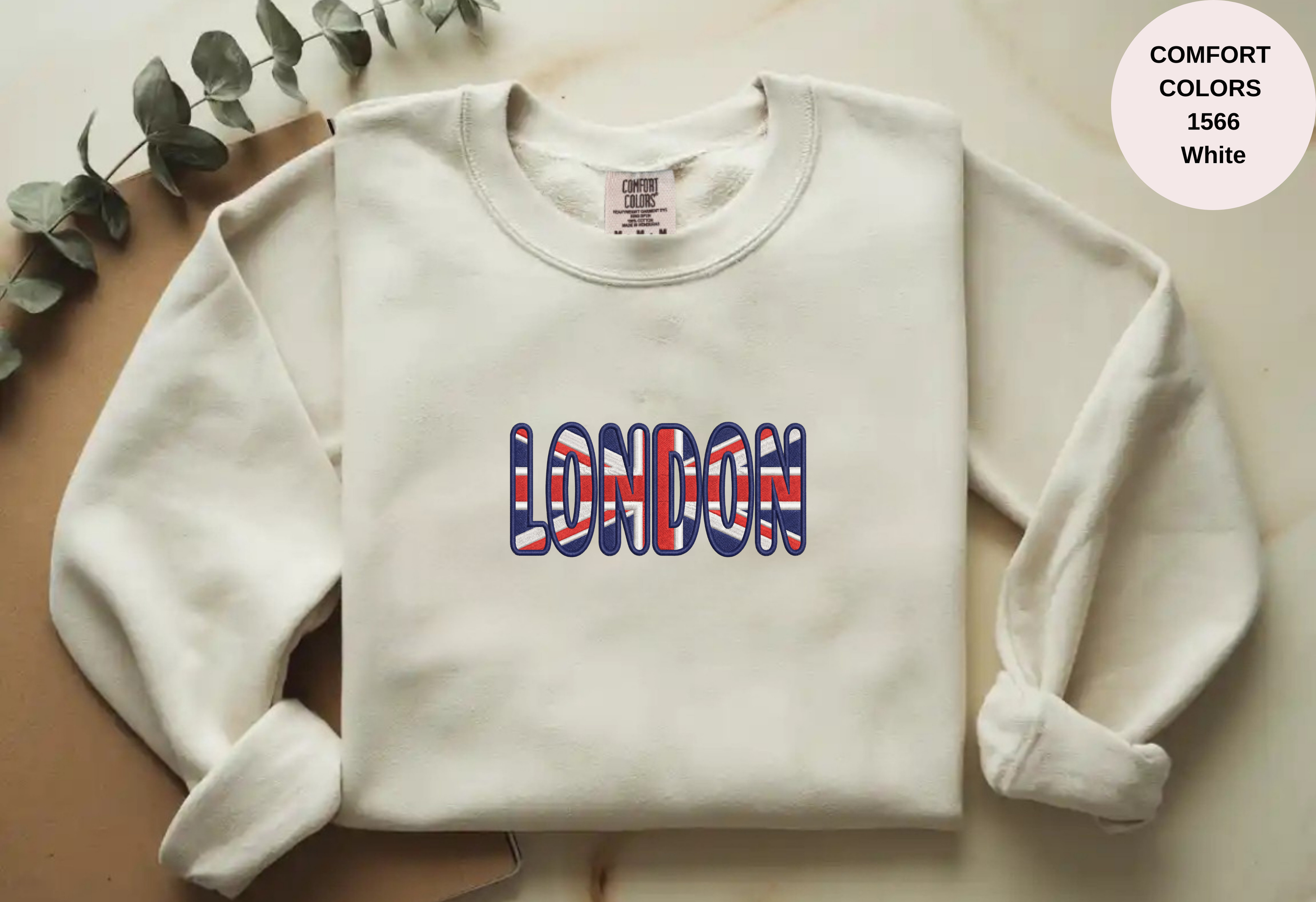 Unisex Garment-Dyed Sweatshirt with London Flag Embroidery