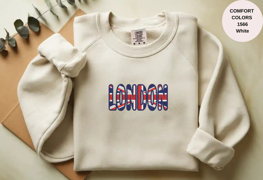 Unisex Garment-Dyed Sweatshirt with London Flag Embroidery