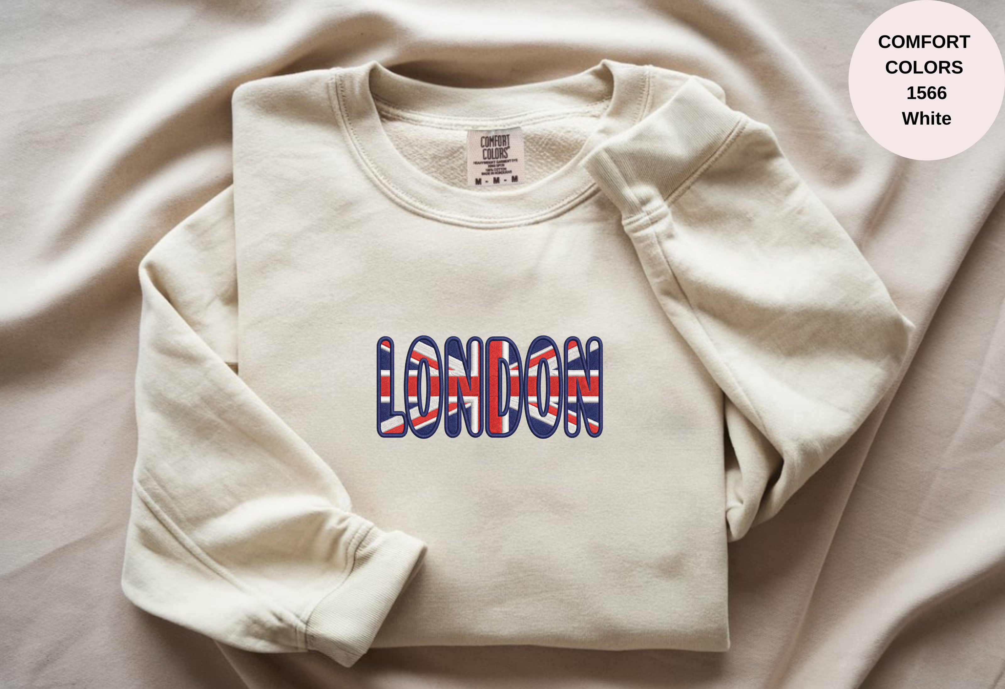 Unisex Garment-Dyed Sweatshirt with London Flag Embroidery