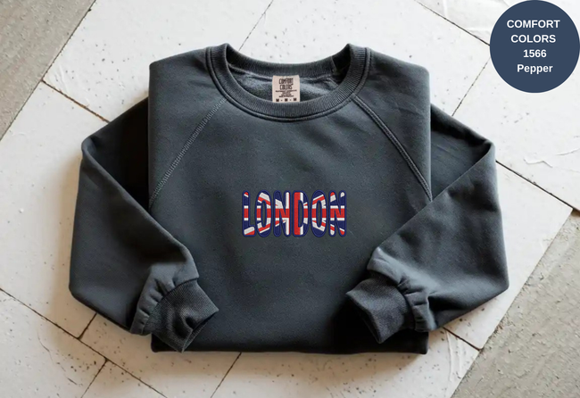 Unisex Garment-Dyed Sweatshirt with London Flag Embroidery