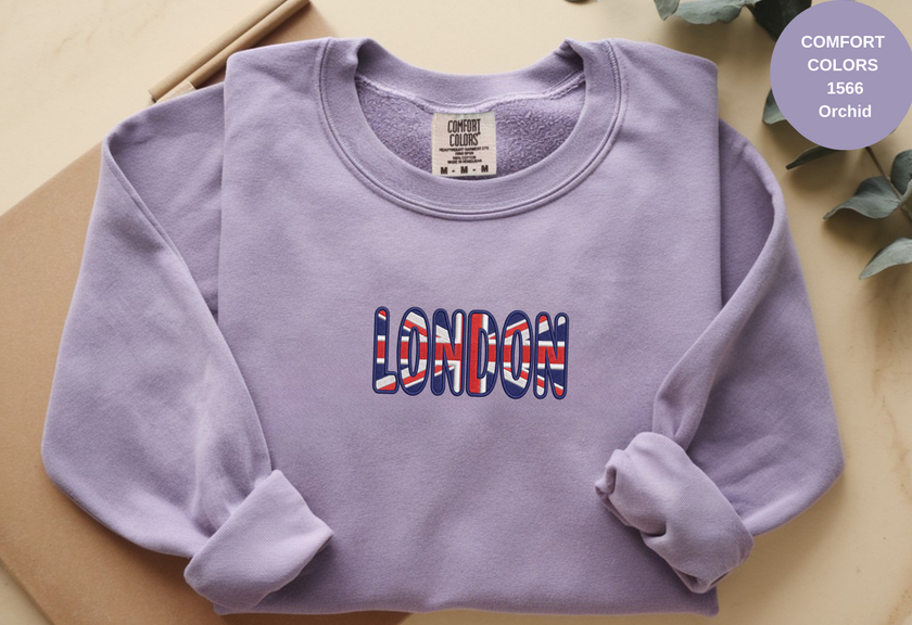 Unisex Garment-Dyed Sweatshirt with London Flag Embroidery