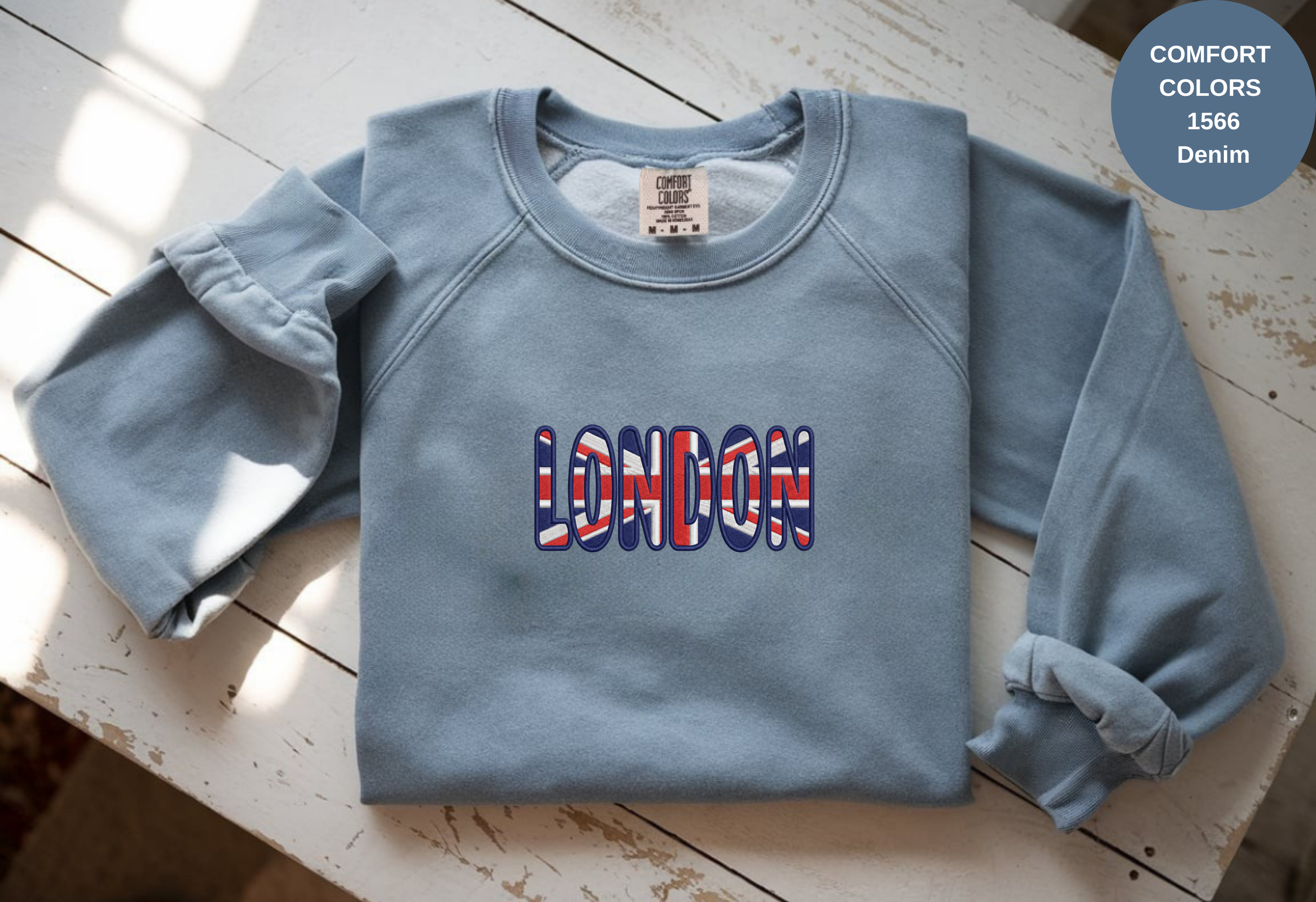 Unisex Garment-Dyed Sweatshirt with London Flag Embroidery