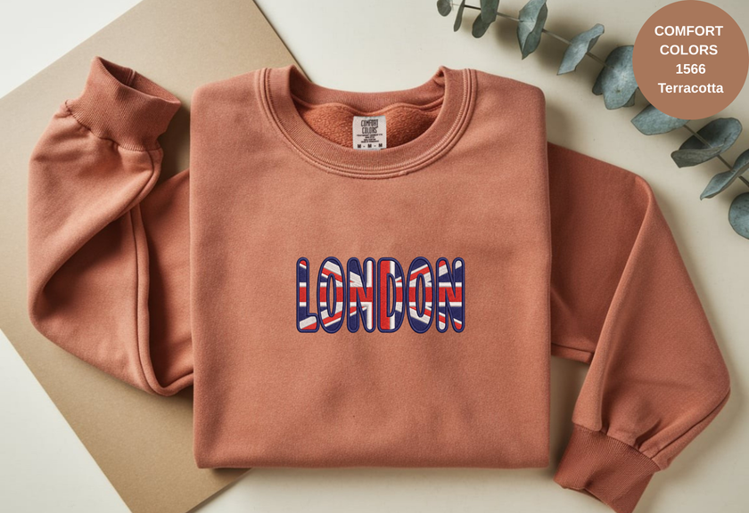 Unisex Garment-Dyed Sweatshirt with London Flag Embroidery