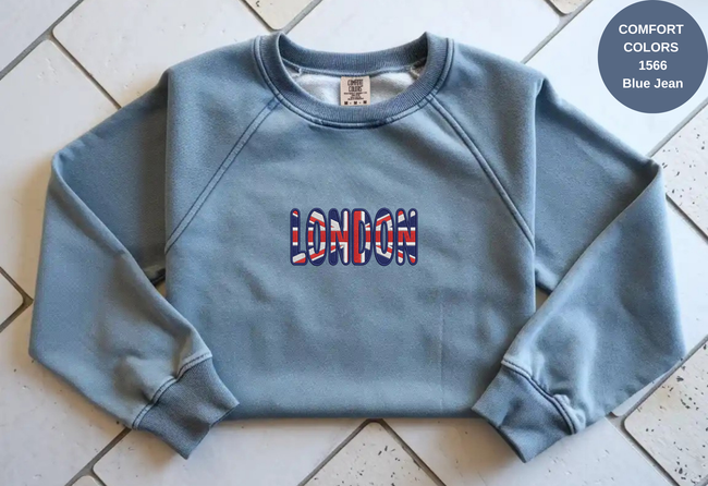 Unisex Garment-Dyed Sweatshirt with London Flag Embroidery