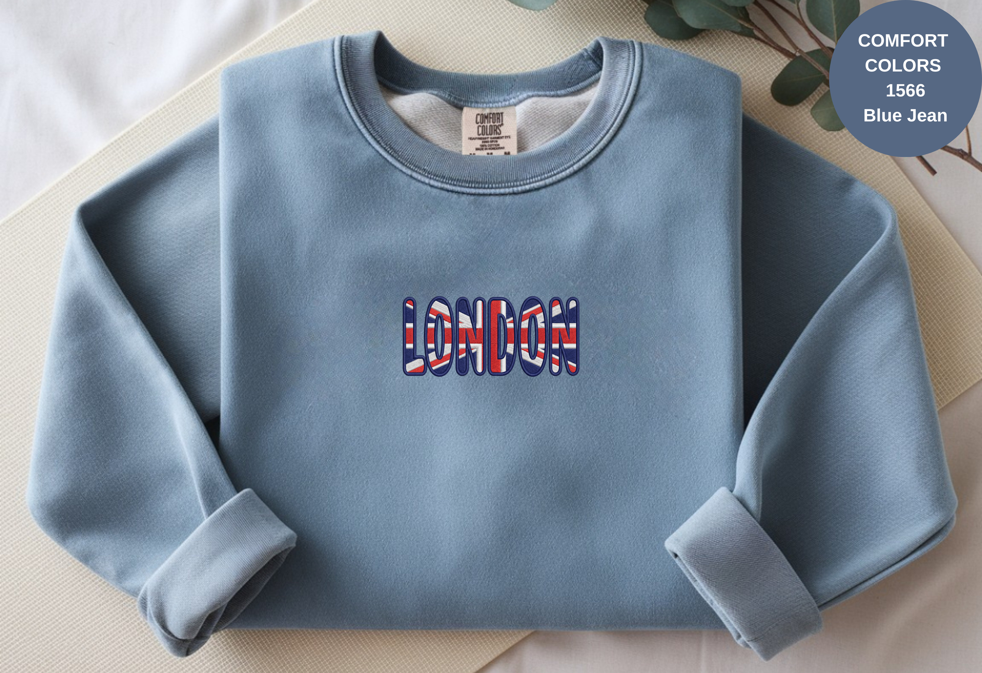 Unisex Garment-Dyed Sweatshirt with London Flag Embroidery
