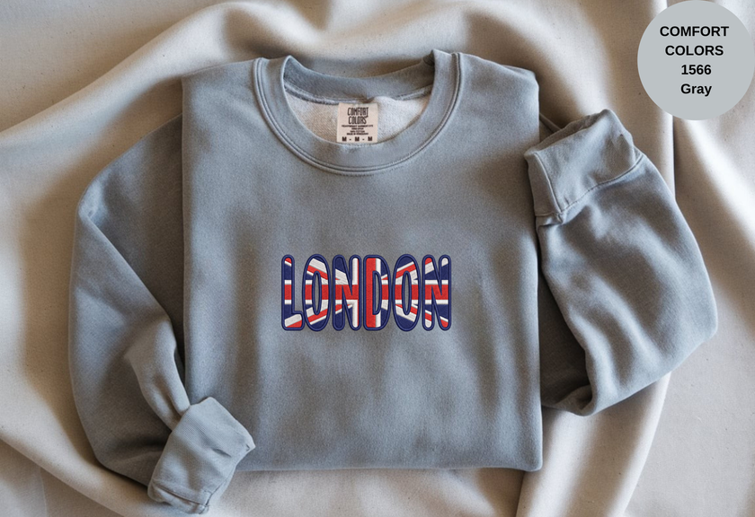 Unisex Garment-Dyed Sweatshirt with London Flag Embroidery