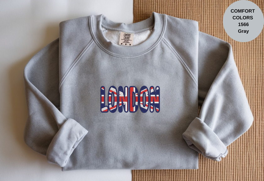 Unisex Garment-Dyed Sweatshirt with London Flag Embroidery