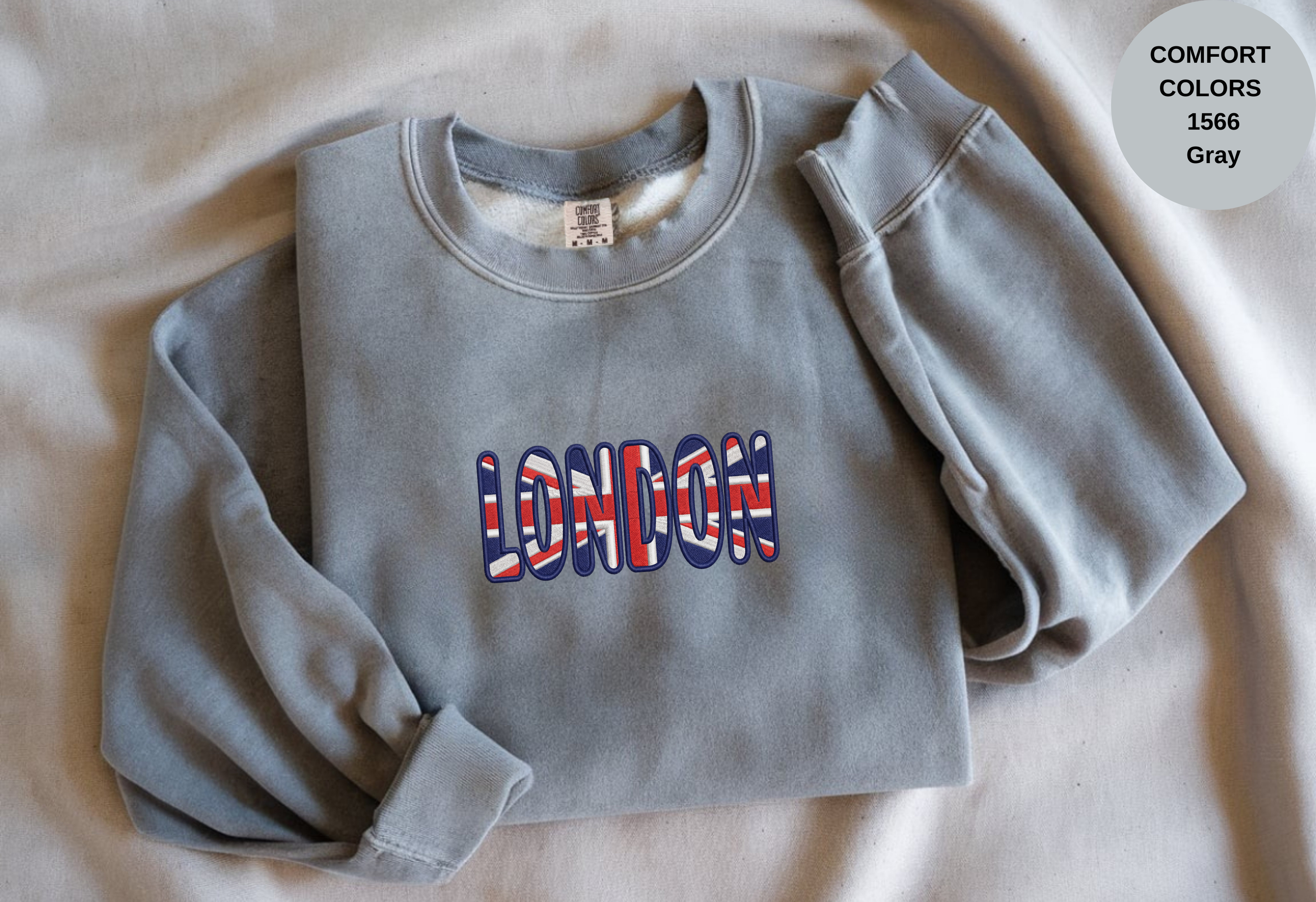 Unisex Garment-Dyed Sweatshirt with London Flag Embroidery