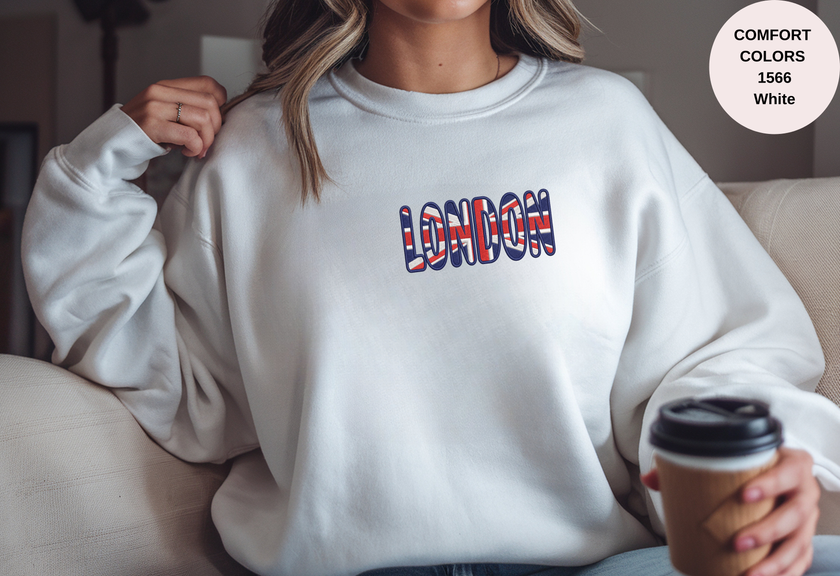 Unisex Garment-Dyed Sweatshirt with London Flag Embroidery