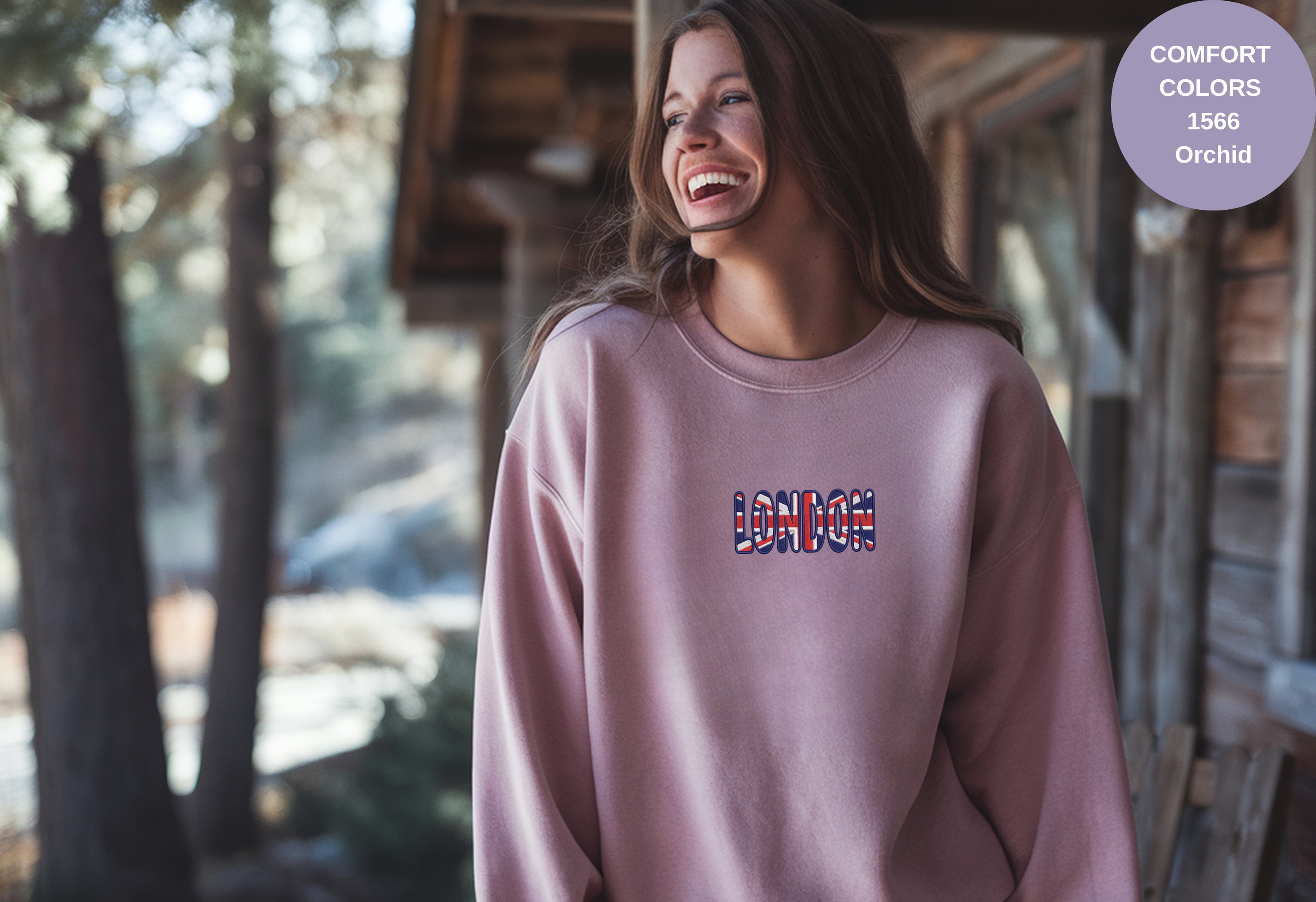 Unisex Garment-Dyed Sweatshirt with London Flag Embroidery
