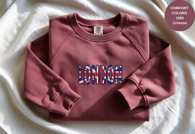 Unisex Garment-Dyed Sweatshirt with London Flag Embroidery