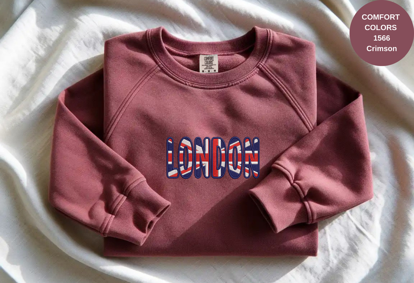 Unisex Garment-Dyed Sweatshirt with London Flag Embroidery
