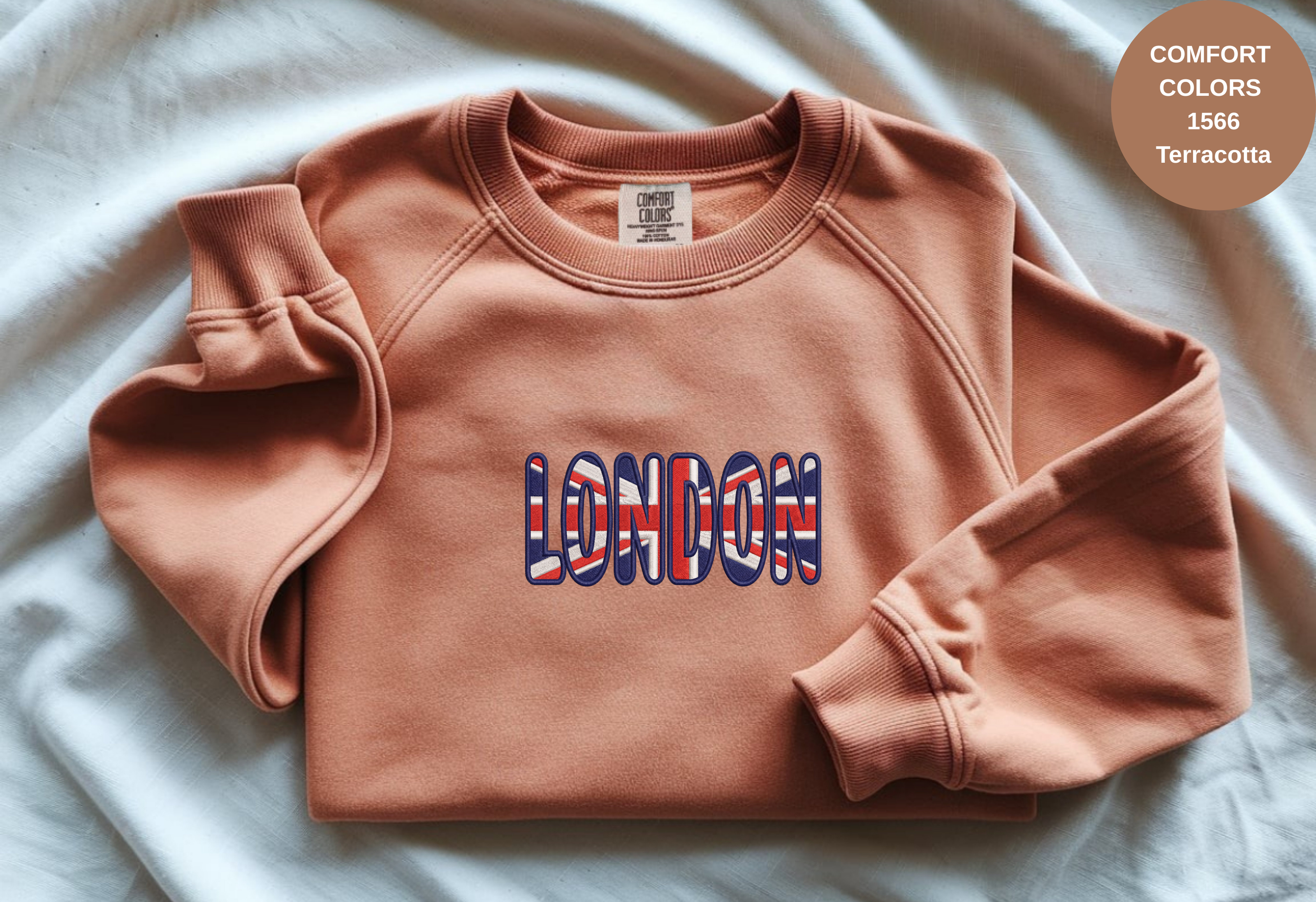 Unisex Garment-Dyed Sweatshirt with London Flag Embroidery