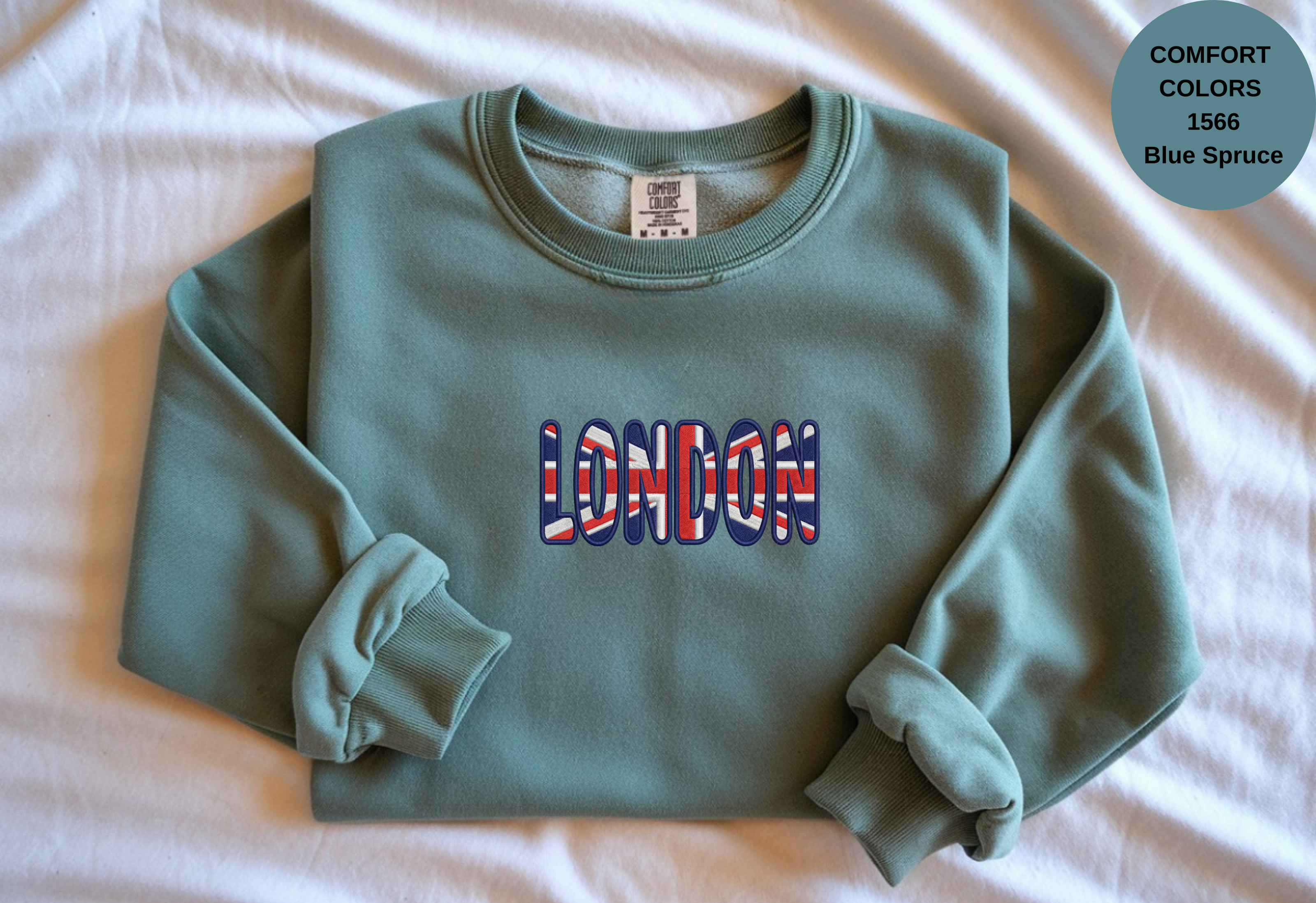 Unisex Garment-Dyed Sweatshirt with London Flag Embroidery