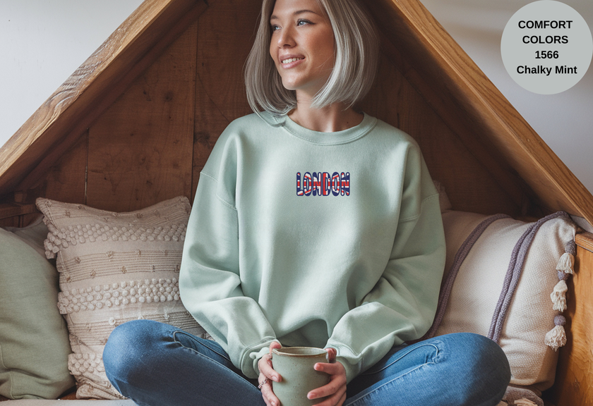 Unisex Garment-Dyed Sweatshirt with London Flag Embroidery